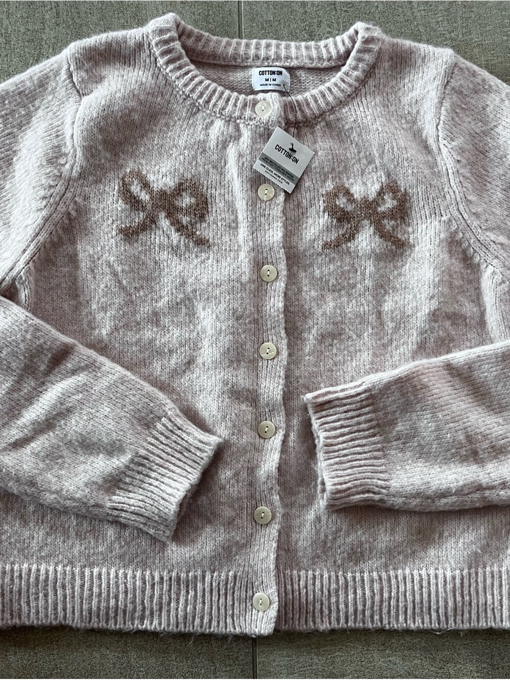 Cotton On Light Pink Bow-Accent Button Cardigan